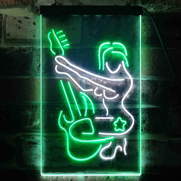 ADVPRO Girl Play Guitar Music Room  Dual Color LED Neon Sign st6-i3547 - White & Green