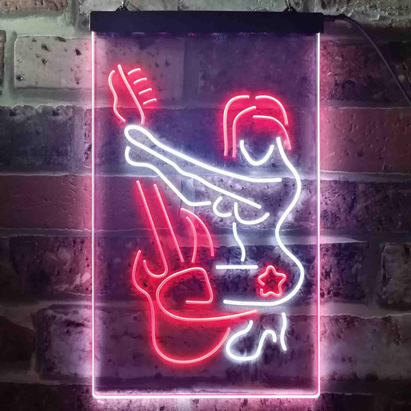 ADVPRO Girl Play Guitar Music Room  Dual Color LED Neon Sign st6-i3547 - White & Red
