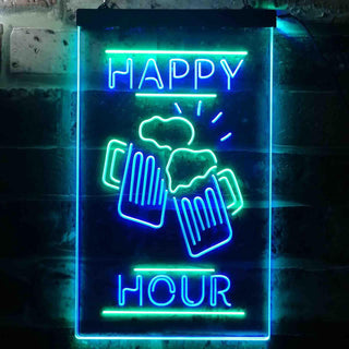 ADVPRO Happy Hour Cheers Beer Mugs  Dual Color LED Neon Sign st6-i3550 - Green & Blue