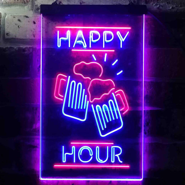 ADVPRO Happy Hour Cheers Beer Mugs  Dual Color LED Neon Sign st6-i3550 - Red & Blue