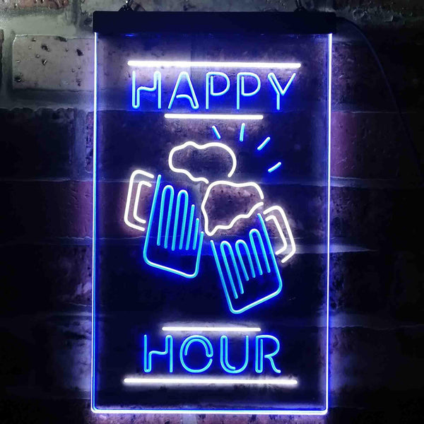 ADVPRO Happy Hour Cheers Beer Mugs  Dual Color LED Neon Sign st6-i3550 - White & Blue