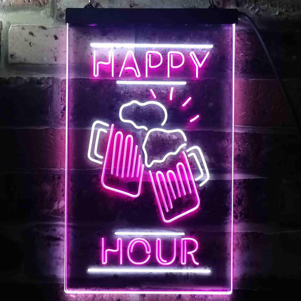 ADVPRO Happy Hour Cheers Beer Mugs  Dual Color LED Neon Sign st6-i3550 - White & Purple