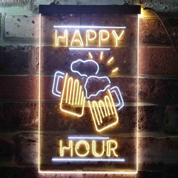 ADVPRO Happy Hour Cheers Beer Mugs  Dual Color LED Neon Sign st6-i3550 - White & Yellow