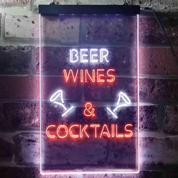 ADVPRO Beer Wine Cocktails Bar Club  Dual Color LED Neon Sign st6-i3557 - White & Orange