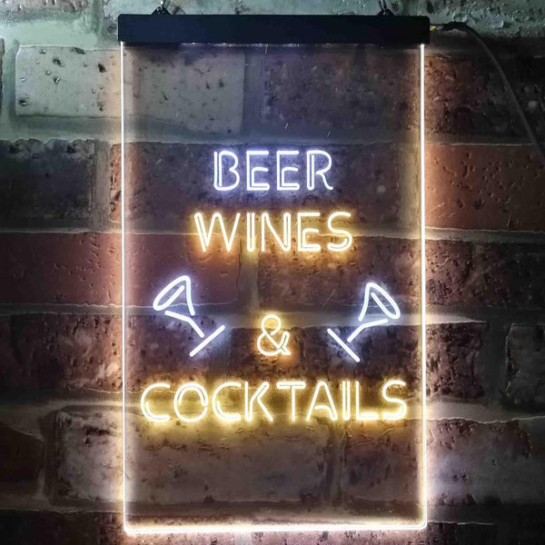 ADVPRO Beer Wine Cocktails Bar Club  Dual Color LED Neon Sign st6-i3557 - White & Yellow