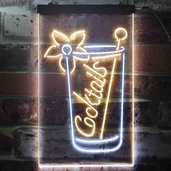 ADVPRO Cocktails Cup Home Bar  Dual Color LED Neon Sign st6-i3578 - White & Yellow