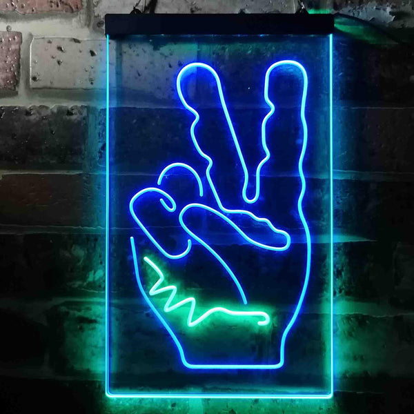 ADVPRO Peace Fingers V Man Cave Bedroom Decoration  Dual Color LED Neon Sign st6-i3618 - Green & Blue