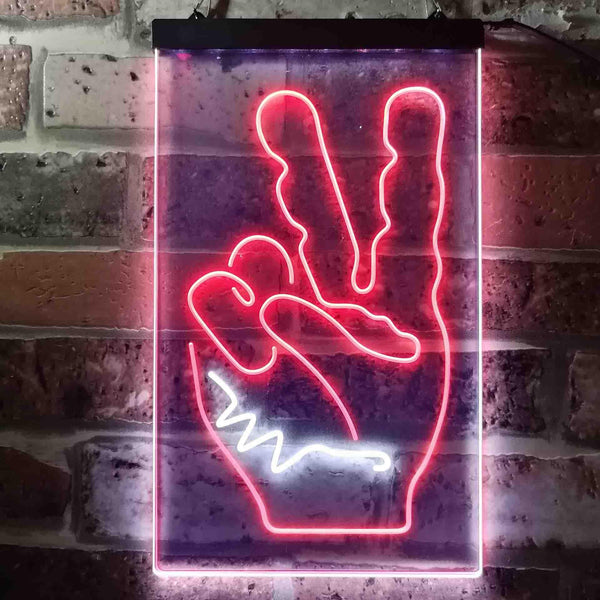 ADVPRO Peace Fingers V Man Cave Bedroom Decoration  Dual Color LED Neon Sign st6-i3618 - White & Red