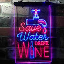 ADVPRO Save Water Drink Wine Humor Funny Bar Pub  Dual Color LED Neon Sign st6-i3625 - Blue & Red