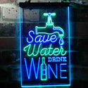 ADVPRO Save Water Drink Wine Humor Funny Bar Pub  Dual Color LED Neon Sign st6-i3625 - Green & Blue