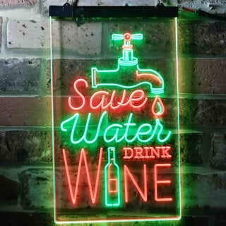 ADVPRO Save Water Drink Wine Humor Funny Bar Pub  Dual Color LED Neon Sign st6-i3625 - Green & Red