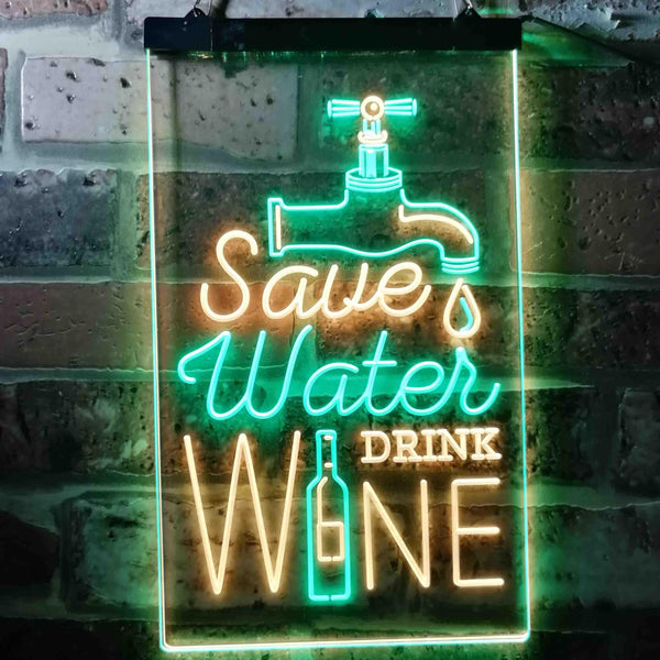 ADVPRO Save Water Drink Wine Humor Funny Bar Pub  Dual Color LED Neon Sign st6-i3625 - Green & Yellow