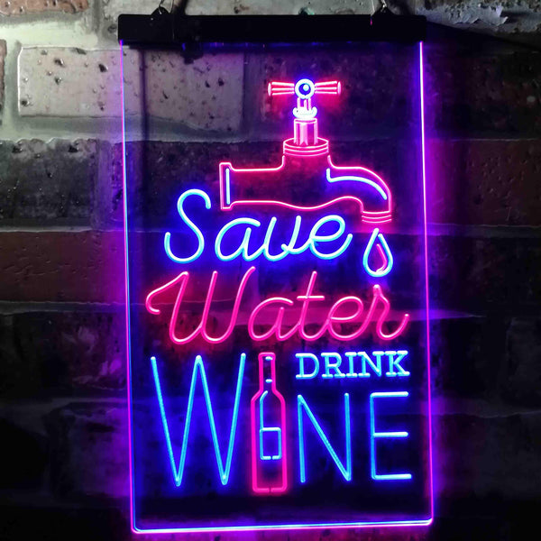 ADVPRO Save Water Drink Wine Humor Funny Bar Pub  Dual Color LED Neon Sign st6-i3625 - Red & Blue