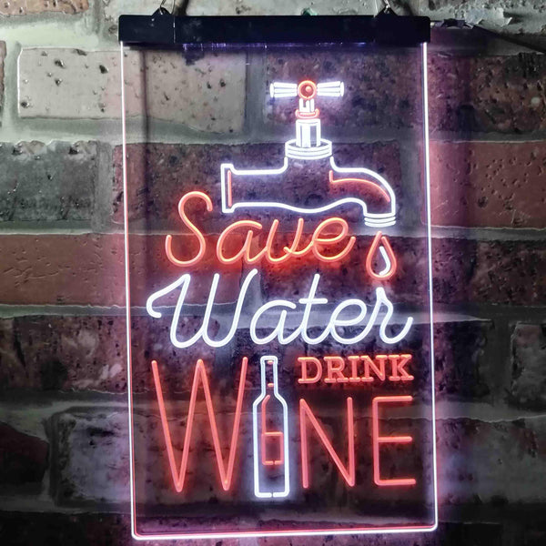 ADVPRO Save Water Drink Wine Humor Funny Bar Pub  Dual Color LED Neon Sign st6-i3625 - White & Orange