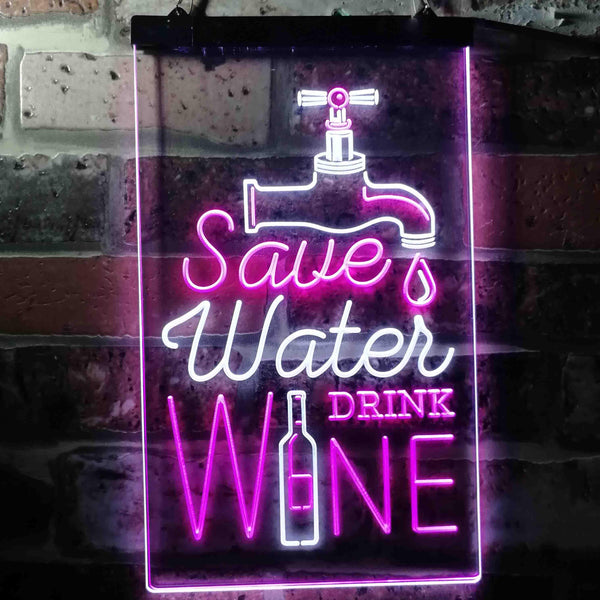 ADVPRO Save Water Drink Wine Humor Funny Bar Pub  Dual Color LED Neon Sign st6-i3625 - White & Purple