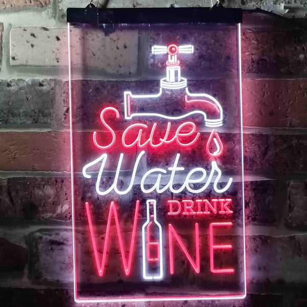 ADVPRO Save Water Drink Wine Humor Funny Bar Pub  Dual Color LED Neon Sign st6-i3625 - White & Red