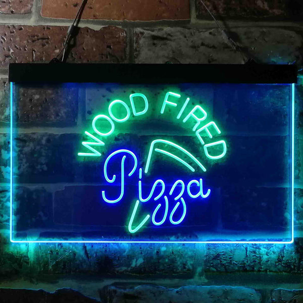 ADVPRO Wood Fired Pizza Restaurant Cafe Shop Dual Color LED Neon Sign st6-i3627 - Green & Blue