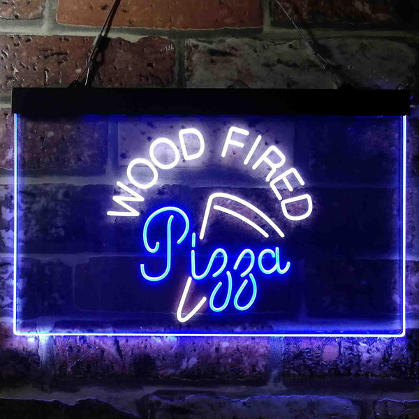 ADVPRO Wood Fired Pizza Restaurant Cafe Shop Dual Color LED Neon Sign st6-i3627 - White & Blue