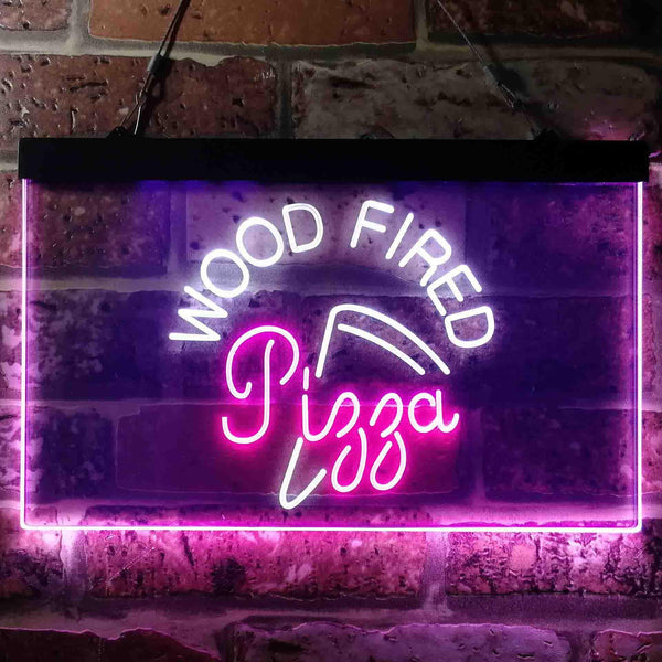 ADVPRO Wood Fired Pizza Restaurant Cafe Shop Dual Color LED Neon Sign st6-i3627 - White & Purple