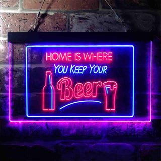 ADVPRO Home is Where You Keep Your Beer Bar Slogan Dual Color LED Neon Sign st6-i3631 - Blue & Red