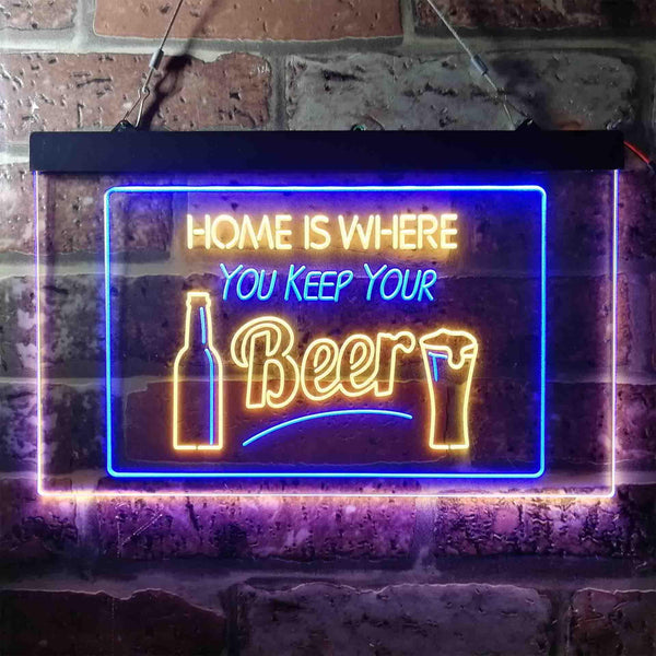 ADVPRO Home is Where You Keep Your Beer Bar Slogan Dual Color LED Neon Sign st6-i3631 - Blue & Yellow