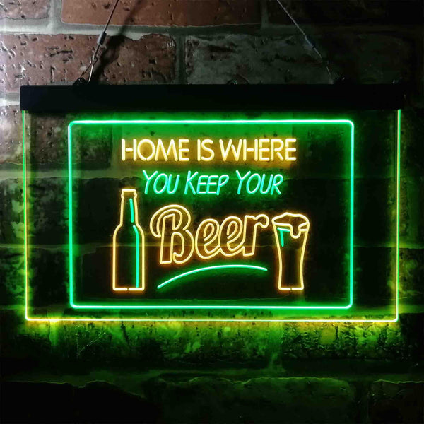 ADVPRO Home is Where You Keep Your Beer Bar Slogan Dual Color LED Neon Sign st6-i3631 - Green & Yellow