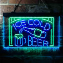 ADVPRO Ice Cold Beer Bar Pub Club Dual Color LED Neon Sign st6-i3634 - Green & Blue