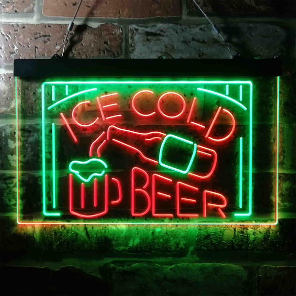 ADVPRO Ice Cold Beer Bar Pub Club Dual Color LED Neon Sign st6-i3634 - Green & Red