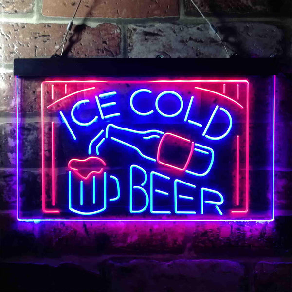 ADVPRO Ice Cold Beer Bar Pub Club Dual Color LED Neon Sign st6-i3634 - Red & Blue