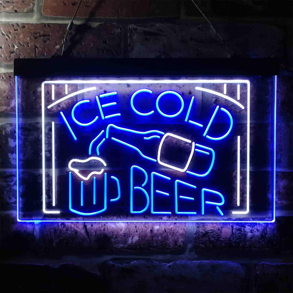 ADVPRO Ice Cold Beer Bar Pub Club Dual Color LED Neon Sign st6-i3634 - White & Blue