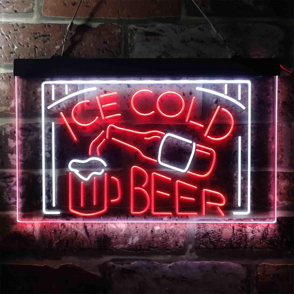 ADVPRO Ice Cold Beer Bar Pub Club Dual Color LED Neon Sign st6-i3634 - White & Red