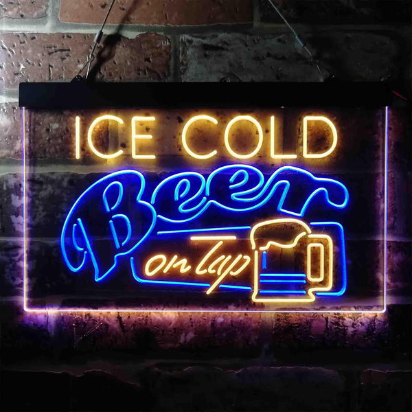 ADVPRO Ice Cold Beer On Tap Bar Dual Color LED Neon Sign st6-i3638 - Blue & Yellow