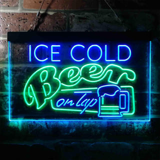 ADVPRO Ice Cold Beer On Tap Bar Dual Color LED Neon Sign st6-i3638 - Green & Blue