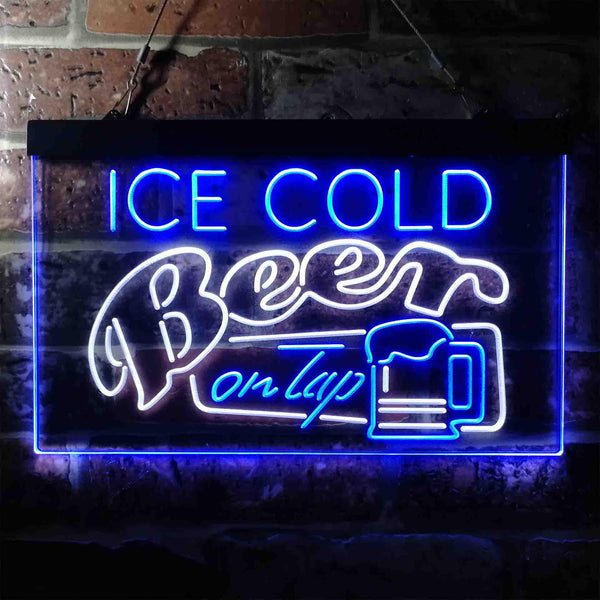 ADVPRO Ice Cold Beer On Tap Bar Dual Color LED Neon Sign st6-i3638 - White & Blue