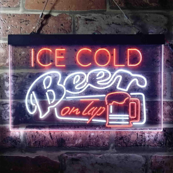 ADVPRO Ice Cold Beer On Tap Bar Dual Color LED Neon Sign st6-i3638 - White & Orange