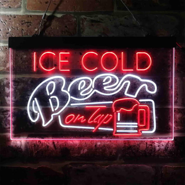 ADVPRO Ice Cold Beer On Tap Bar Dual Color LED Neon Sign st6-i3638 - White & Red