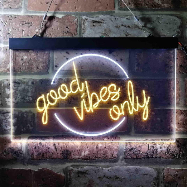 ADVPRO Good Vibes Only Circle Room Display Dual Color LED Neon Sign st6-i3641 - White & Yellow