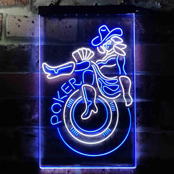 ADVPRO Las Vegas Girl Poker Bar  Dual Color LED Neon Sign st6-i3642 - White & Blue