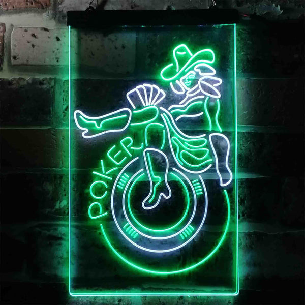 ADVPRO Las Vegas Girl Poker Bar  Dual Color LED Neon Sign st6-i3642 - White & Green