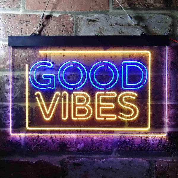 ADVPRO Good Vibes Rectangle Room Decoration Dual Color LED Neon Sign st6-i3643 - Blue & Yellow