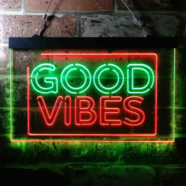 ADVPRO Good Vibes Rectangle Room Decoration Dual Color LED Neon Sign st6-i3643 - Green & Red