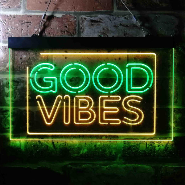 ADVPRO Good Vibes Rectangle Room Decoration Dual Color LED Neon Sign st6-i3643 - Green & Yellow