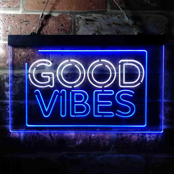 ADVPRO Good Vibes Rectangle Room Decoration Dual Color LED Neon Sign st6-i3643 - White & Blue