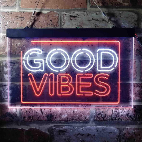 ADVPRO Good Vibes Rectangle Room Decoration Dual Color LED Neon Sign st6-i3643 - White & Orange