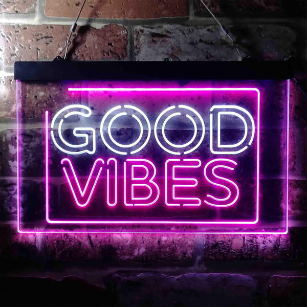 ADVPRO Good Vibes Rectangle Room Decoration Dual Color LED Neon Sign st6-i3643 - White & Purple