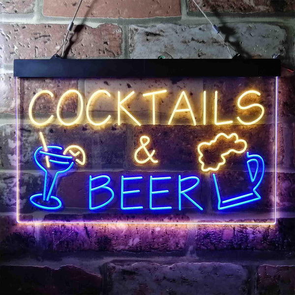 ADVPRO Cocktails & Beer Bar Pub Wine Dual Color LED Neon Sign st6-i3645 - Blue & Yellow