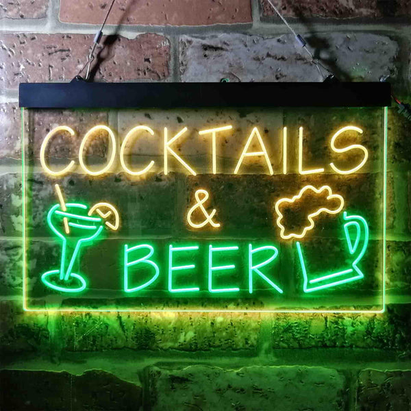 ADVPRO Cocktails & Beer Bar Pub Wine Dual Color LED Neon Sign st6-i3645 - Green & Yellow