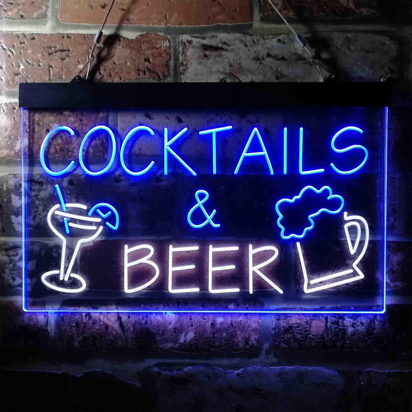 ADVPRO Cocktails & Beer Bar Pub Wine Dual Color LED Neon Sign st6-i3645 - White & Blue