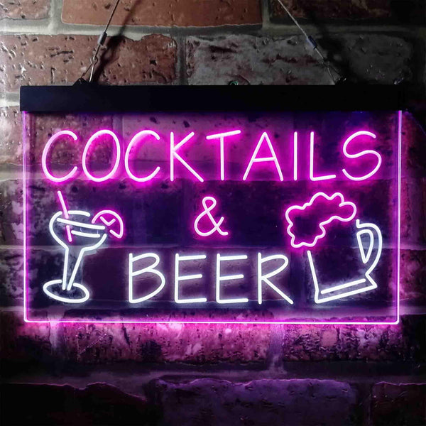 ADVPRO Cocktails & Beer Bar Pub Wine Dual Color LED Neon Sign st6-i3645 - White & Purple