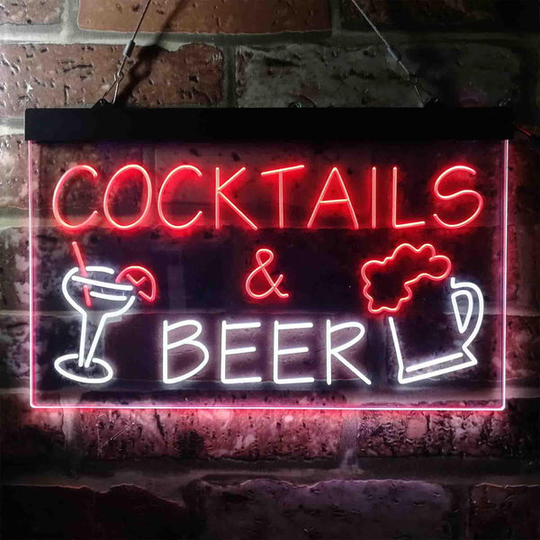 ADVPRO Cocktails & Beer Bar Pub Wine Dual Color LED Neon Sign st6-i3645 - White & Red